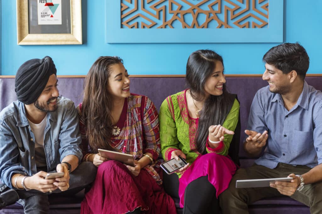 A group of friends planning their day out in Ahmedabad.
