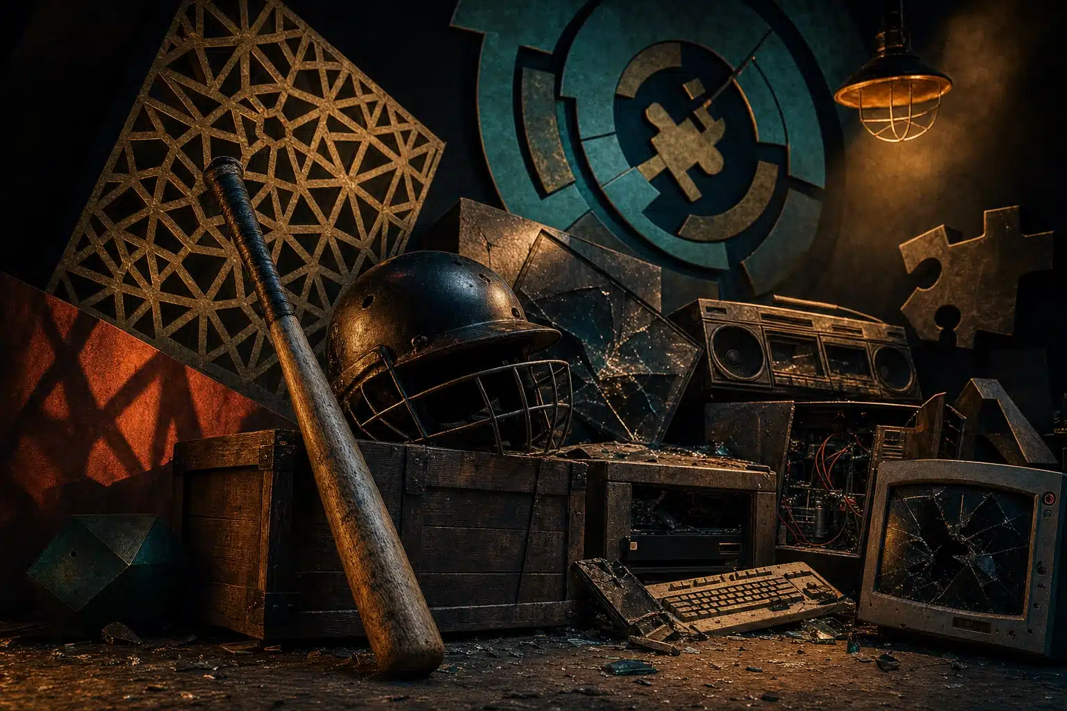 Flat illustration of a rage room smashing bay
