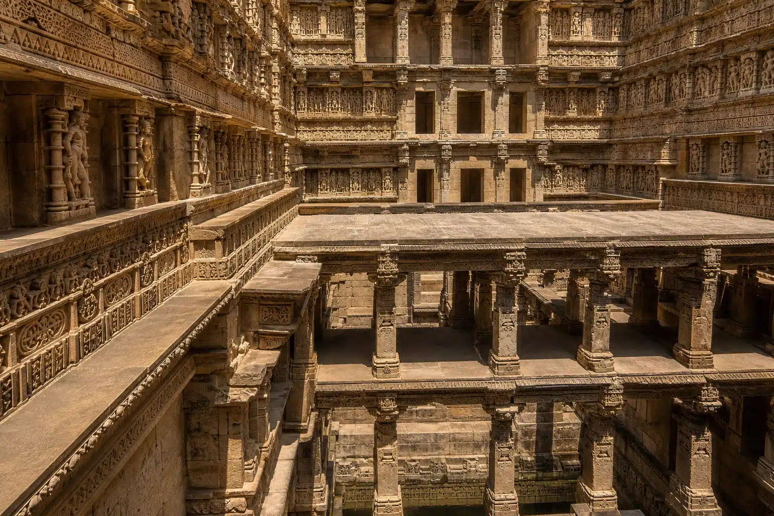 The five‑story stone stepwell at Adalaj